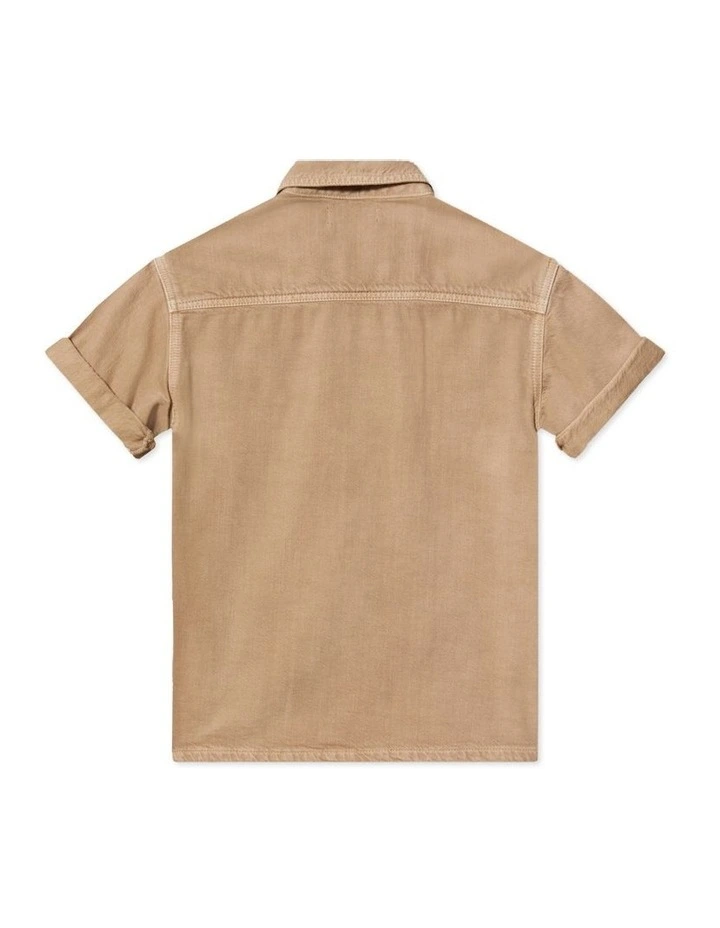 Short Sleeve Denim Shirt (8-16 Years) in Beige image 2