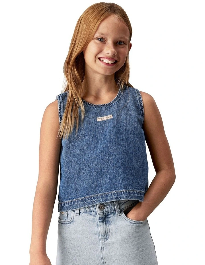 Denim Sleeveless Top (8-16 Years) in Soft Comfort Blue image 5