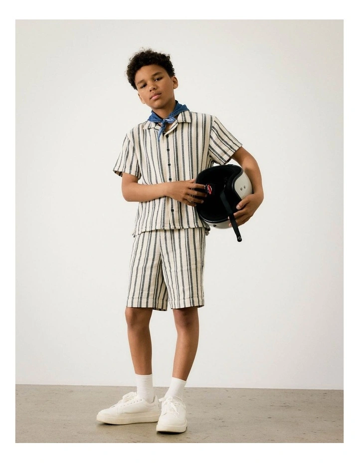 Foko Short Sleeved Regular Shirt in Peyote Navy Blazer image 4