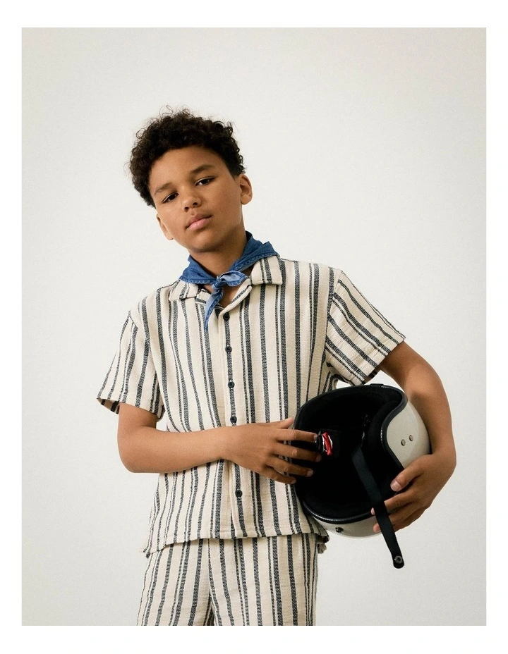 Foko Short Sleeved Regular Shirt in Peyote Navy Blazer image 5