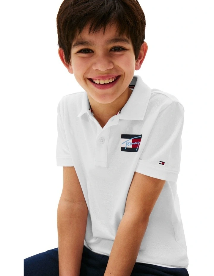 Signature Logo Regular Fit Polo Shirt (8-16Years) in White image 3