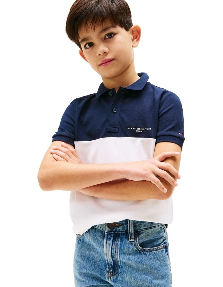 Mini Corp Colourblock Polo in Blue image 3