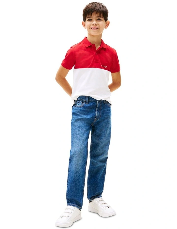 Mini Corp Colourblock Polo (8-16Years) in Red image 4