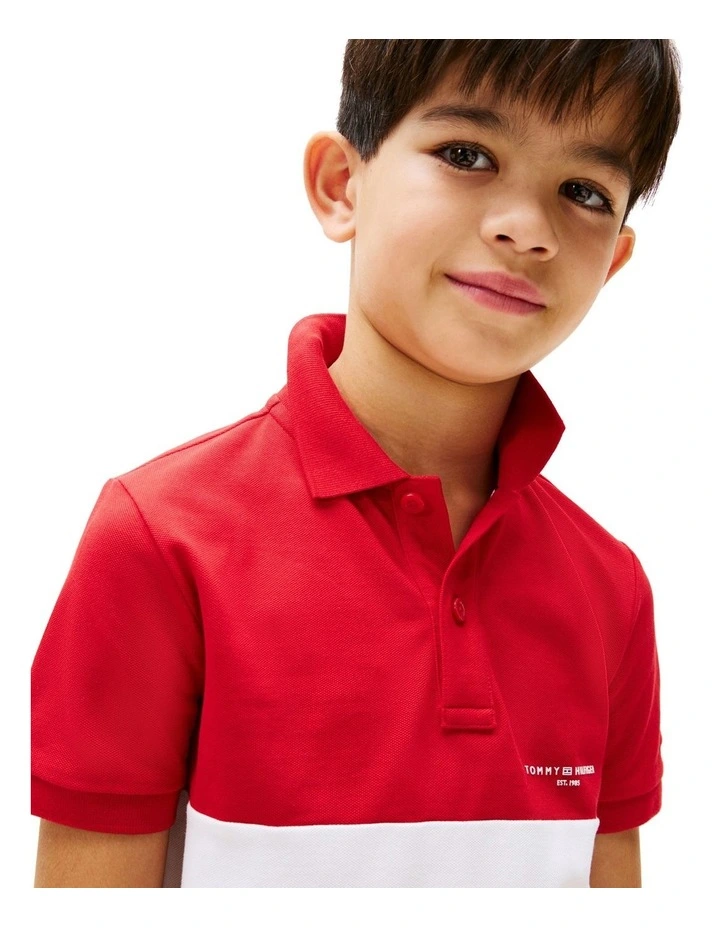 Mini Corp Colourblock Polo (3-7Years) in Red image 3