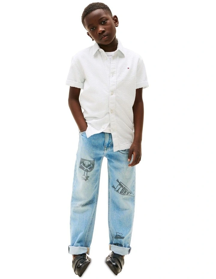 Short Sleeve Seersucker Shirt (8-16Years) in White image 4