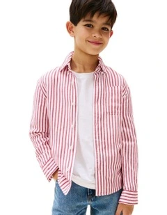 Striped Linen Blend Shirt (8-16Years) in Red