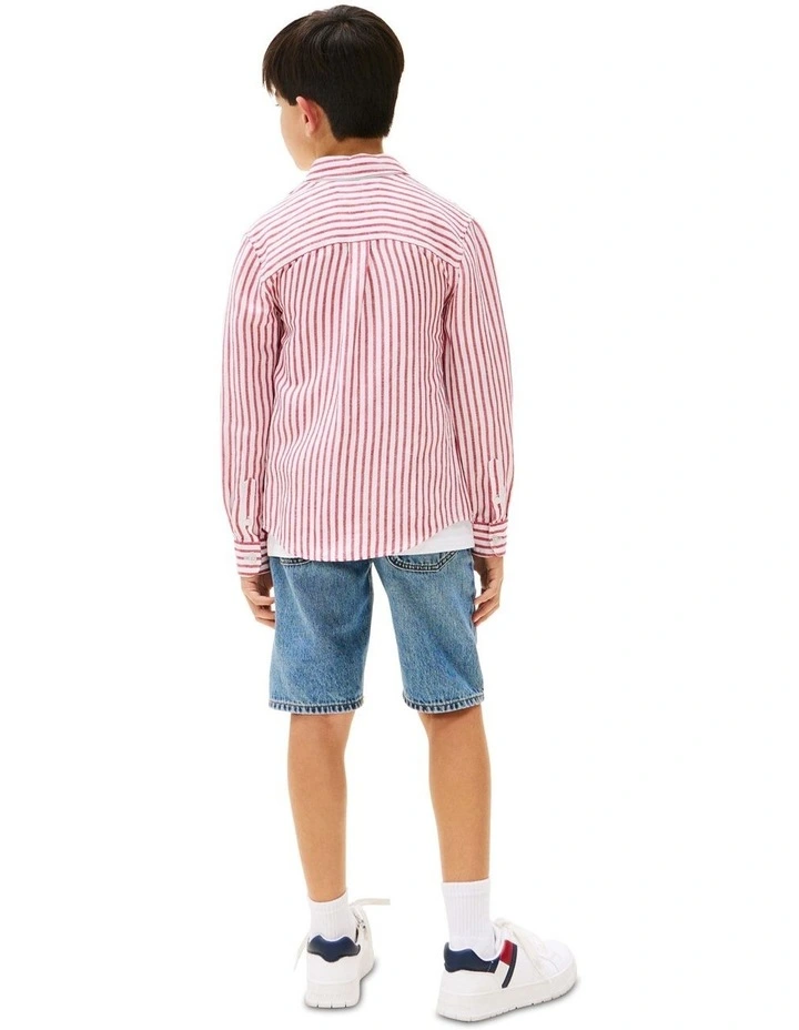 Striped Linen Blend Shirt (8-16Years) in Red image 2