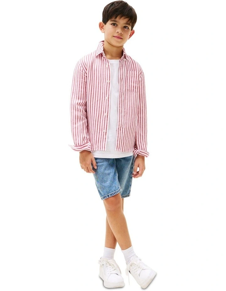 Striped Linen Blend Shirt (8-16Years) in Red image 4