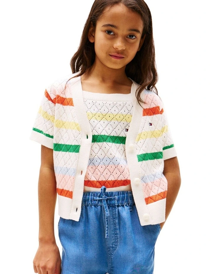 Crochet Short Sleeve Cardigan (8-16Years) in Multi image 1