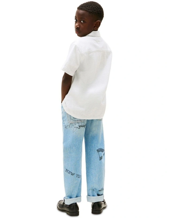 Short Sleeve Seersucker Shirt (3-7Years) in Blue image 2