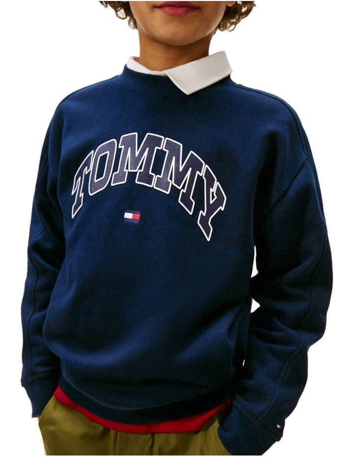 Boys 8-16 Varsity Logo Print Crew Neck Sweatshirt in Blue image 3
