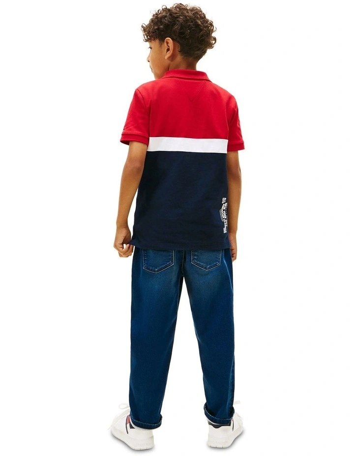 Boys 8-16 Regular Fit Colour-Blocked Pique Polo Shirt in White image 2