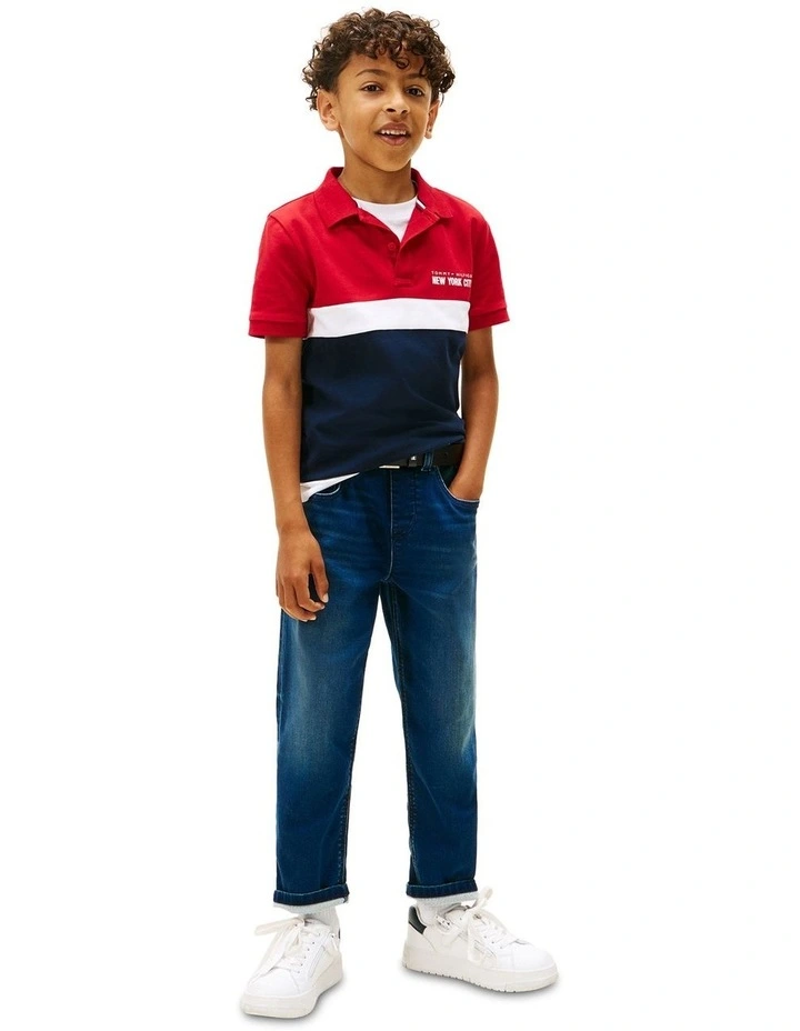 Boys 8-16 Regular Fit Colour-Blocked Pique Polo Shirt in White image 4