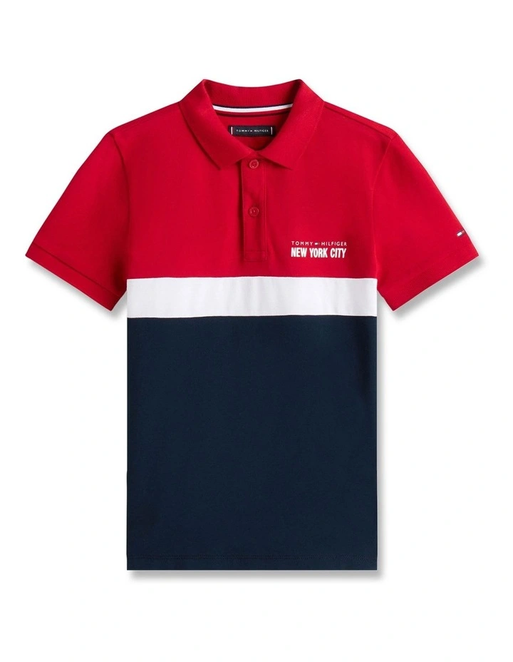 Boys 8-16 Regular Fit Colour-Blocked Pique Polo Shirt in White image 5