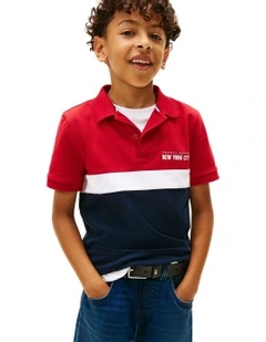 Boys 3-7 Regular Fit Colour-Blocked Pique Polo Shirt in White