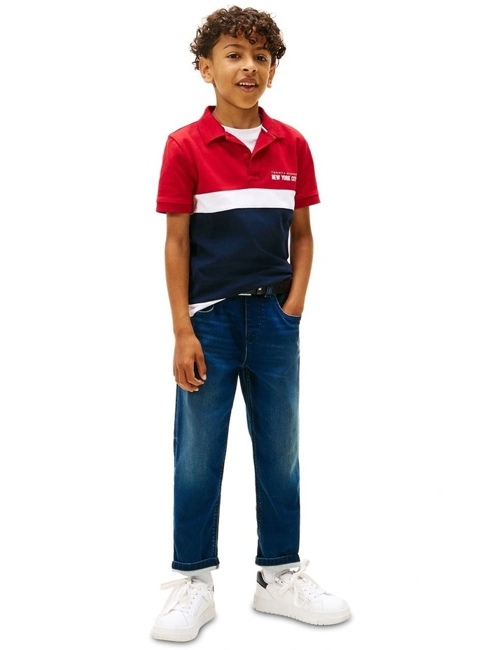 Boys 3-7 Regular Fit Colour-Blocked Pique Polo Shirt in White image 4