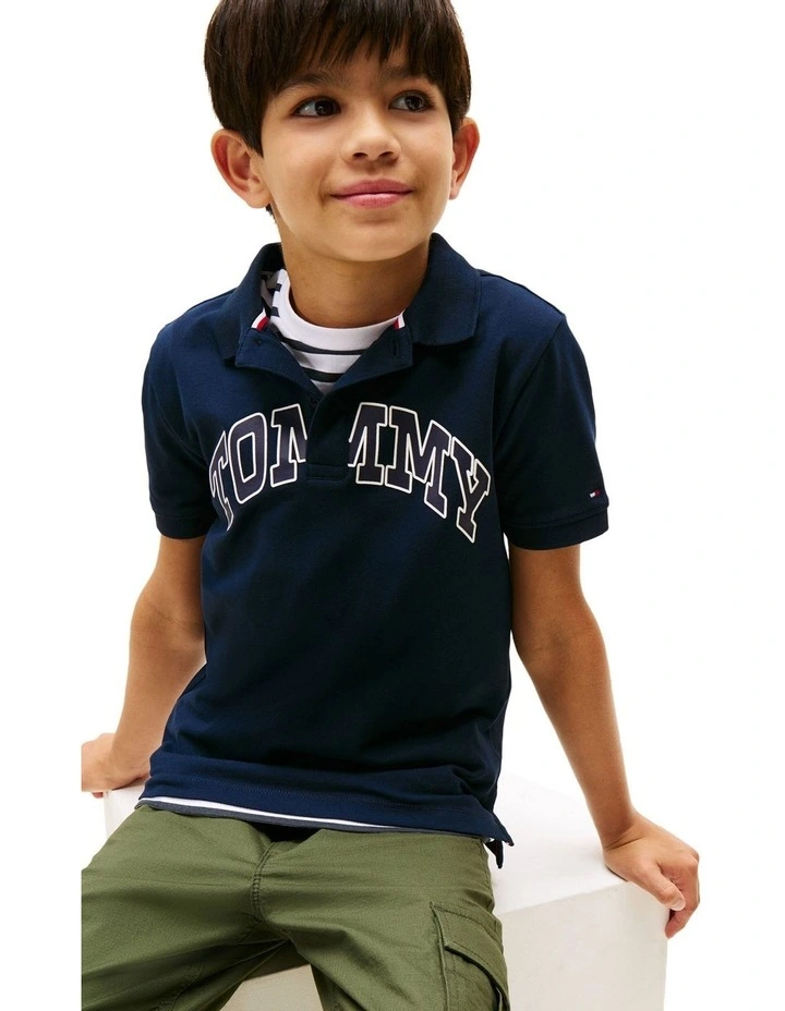 Boys 8-16 Varsity Regular Fit Pique Polo Shirt in Blue image 3