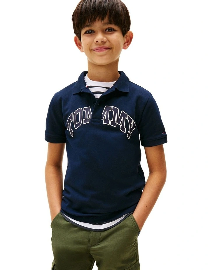 Boys 3-7 Varsity Regular Fit Pique Polo Shirt in Blue image 1