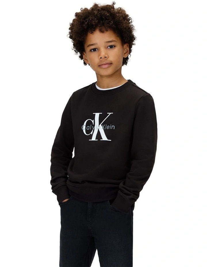 Monogram Terry Crewneck Sweatshirt in Black image 3