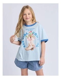 Rodeo Ringer Tee (8-16 Years) in Light Blue