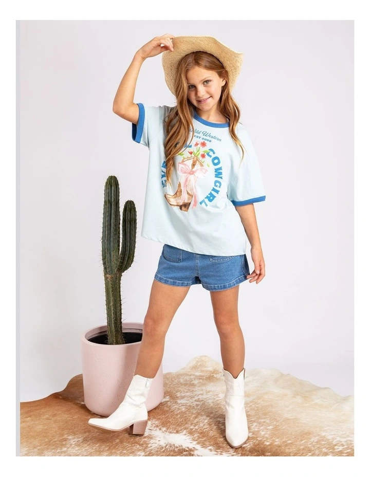 Rodeo Ringer Tee (8-16 Years) in Light Blue image 2