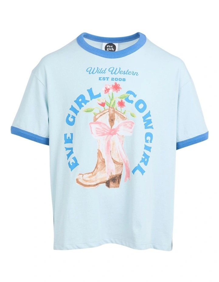 Rodeo Ringer Tee (8-16 Years) in Light Blue image 7