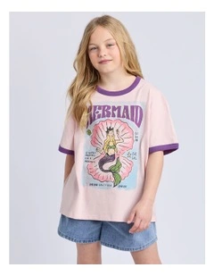 Mermaid Ringer Tee (8-16 Years) in Pale Pink