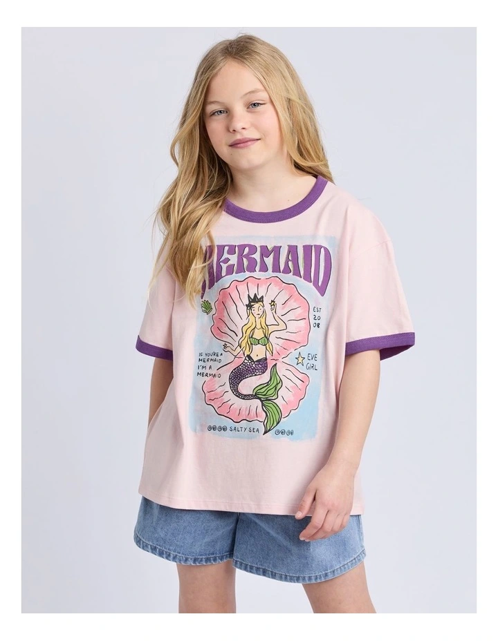 Mermaid Ringer Tee (8-16 Years) in Pale Pink image 1