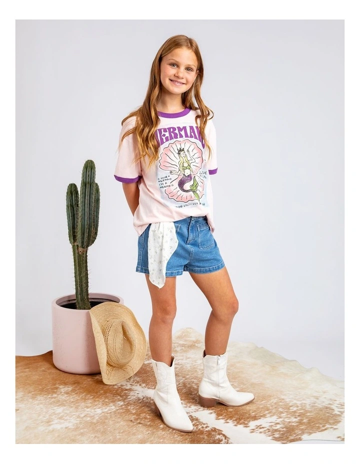 Mermaid Ringer Tee (8-16 Years) in Pale Pink image 2