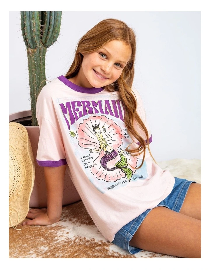 Mermaid Ringer Tee (8-16 Years) in Pale Pink image 3