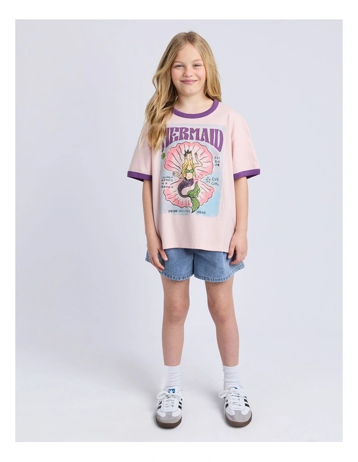 Mermaid Ringer Tee (8-16 Years) in Pale Pink image 5