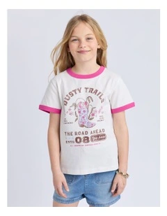 Cowgirl Ringer Tee (8 - 16 Years) in Vintage White