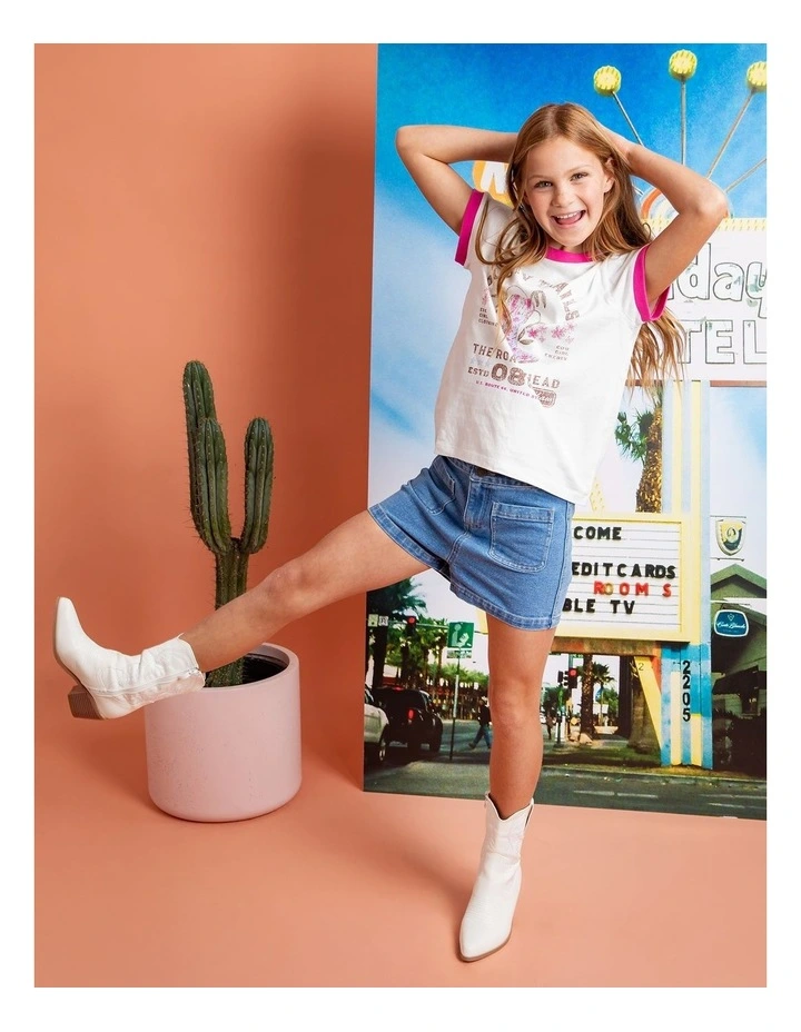 Cowgirl Ringer Tee (8 - 16 Years) in Vintage White image 3