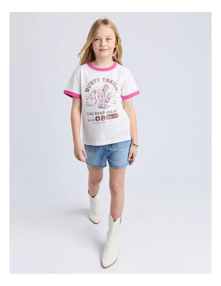 Cowgirl Ringer Tee (8 - 16 Years) in Vintage White image 5