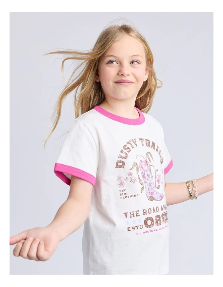 Cowgirl Ringer Tee (8 - 16 Years) in Vintage White image 6