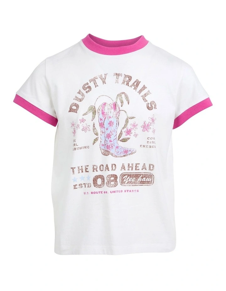 Cowgirl Ringer Tee (8 - 16 Years) in Vintage White image 7
