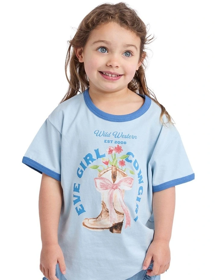 Rodeo Ringer Tee (3-7 Years) in Light Blue image 1