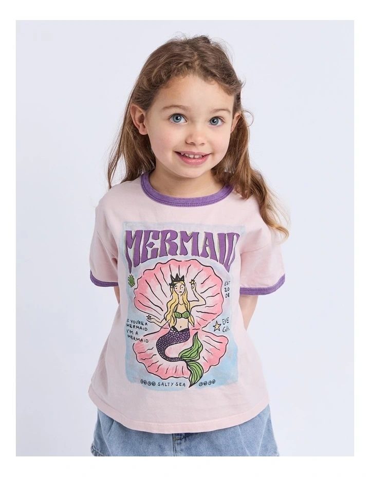 Mermaid Ringer Tee (3-7 Years) in Pale Pink image 1