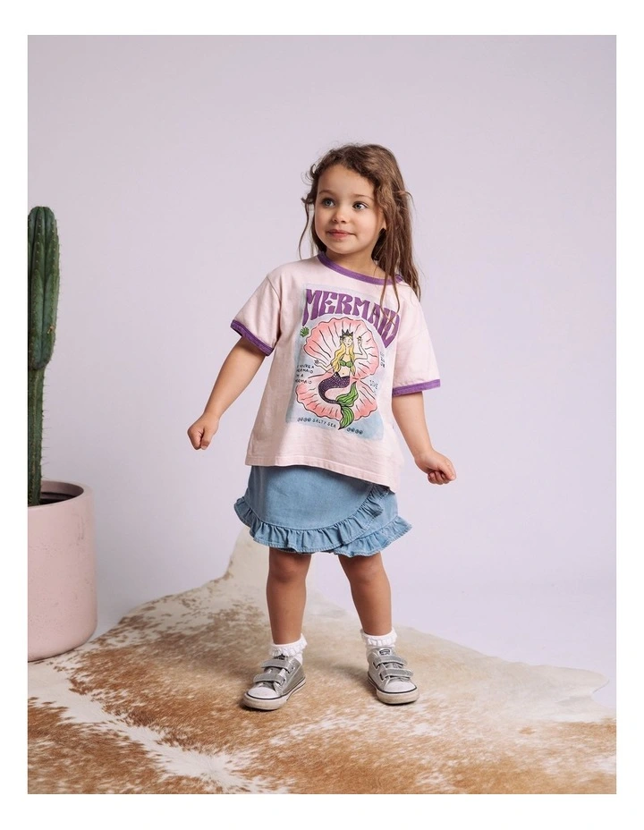 Mermaid Ringer Tee (3-7 Years) in Pale Pink image 2