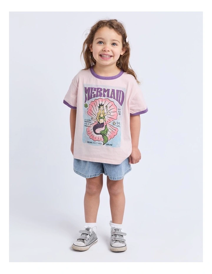 Mermaid Ringer Tee (3-7 Years) in Pale Pink image 5