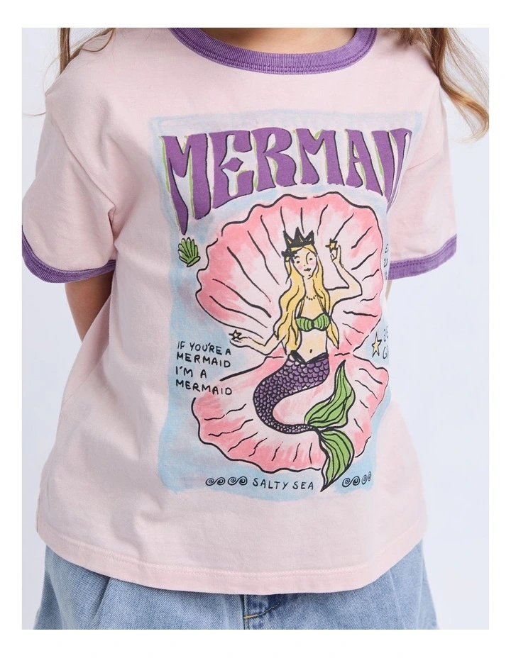 Mermaid Ringer Tee (3-7 Years) in Pale Pink image 6