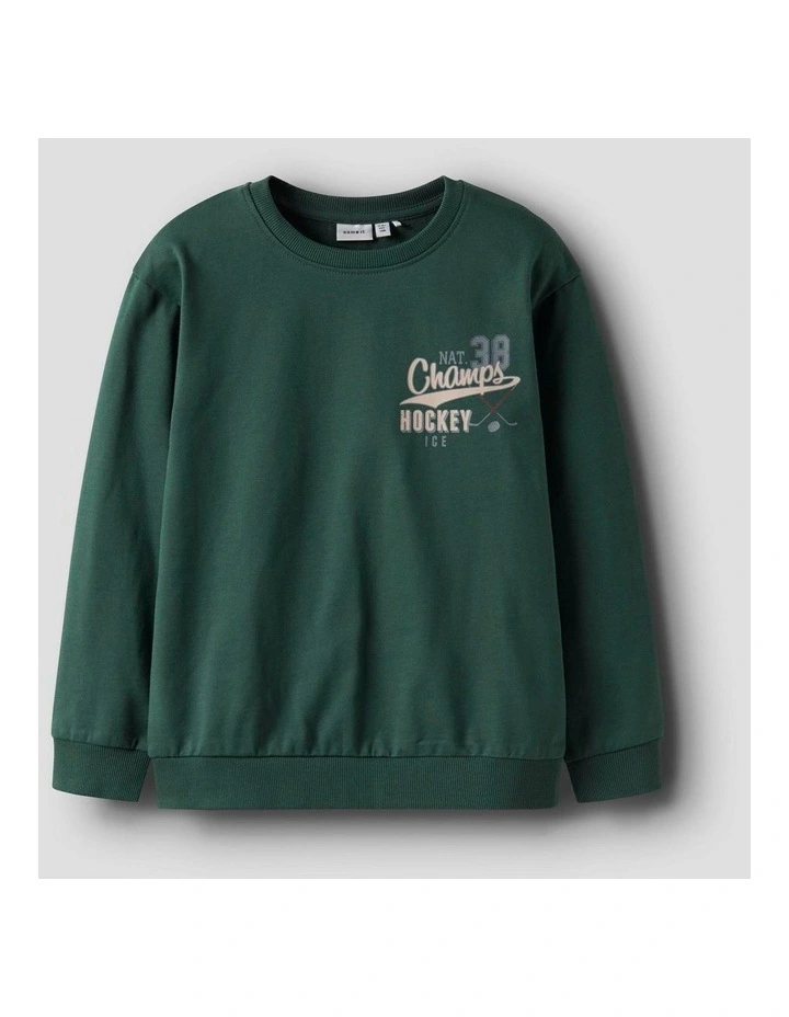Saul Printed Organic Cotton Sweatshirt in Green image 1