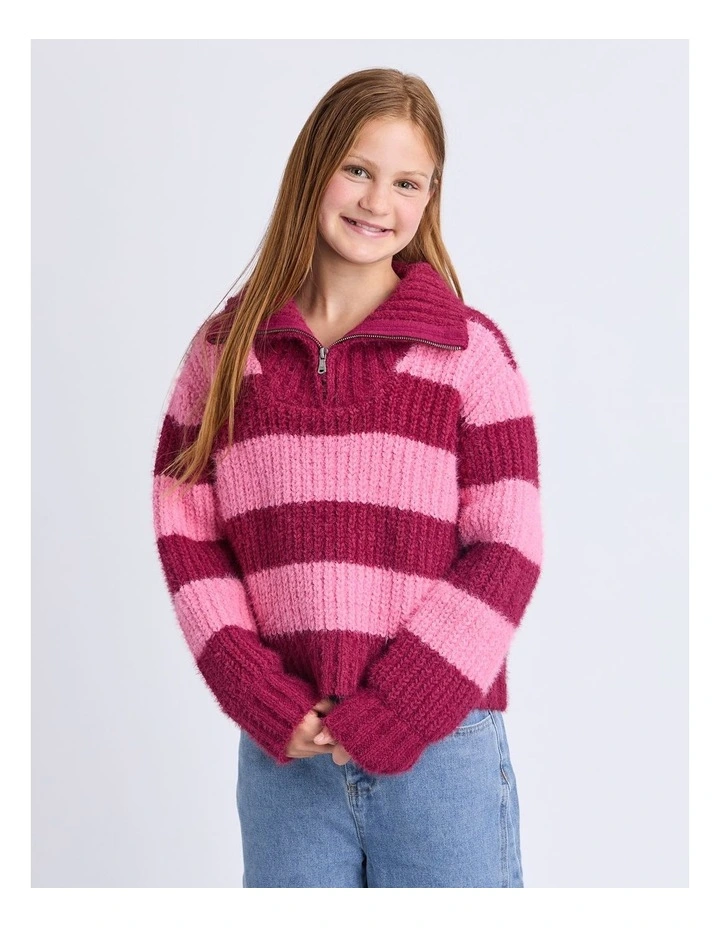 Daria 1/4 Zip Knit Top (8 - 16 Years) in Cranberry image 1