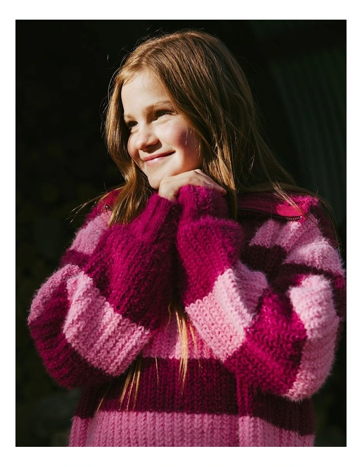 Daria 1/4 Zip Knit Top (8 - 16 Years) in Cranberry image 3