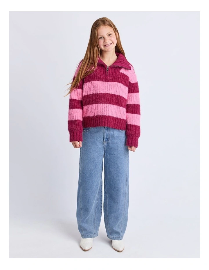 Daria 1/4 Zip Knit Top (8 - 16 Years) in Cranberry image 5