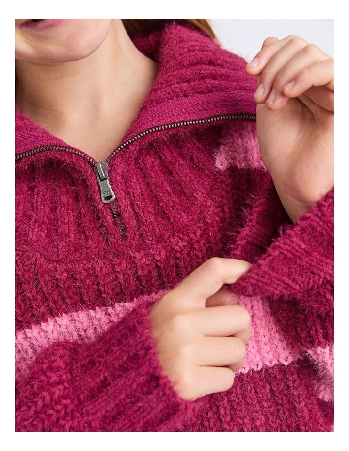 Daria 1/4 Zip Knit Top (8 - 16 Years) in Cranberry image 6