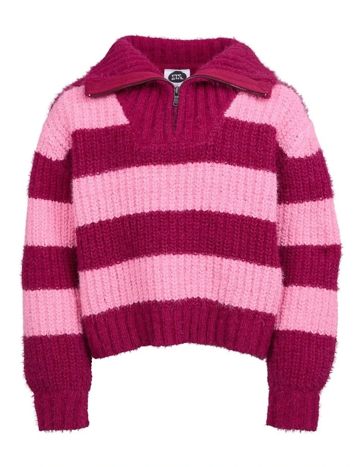 Daria 1/4 Zip Knit Top (8 - 16 Years) in Cranberry image 7