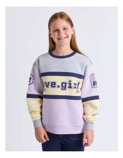 Division Panelled Crew Neck Sweat Top (8 - 16 Years) in Lilac