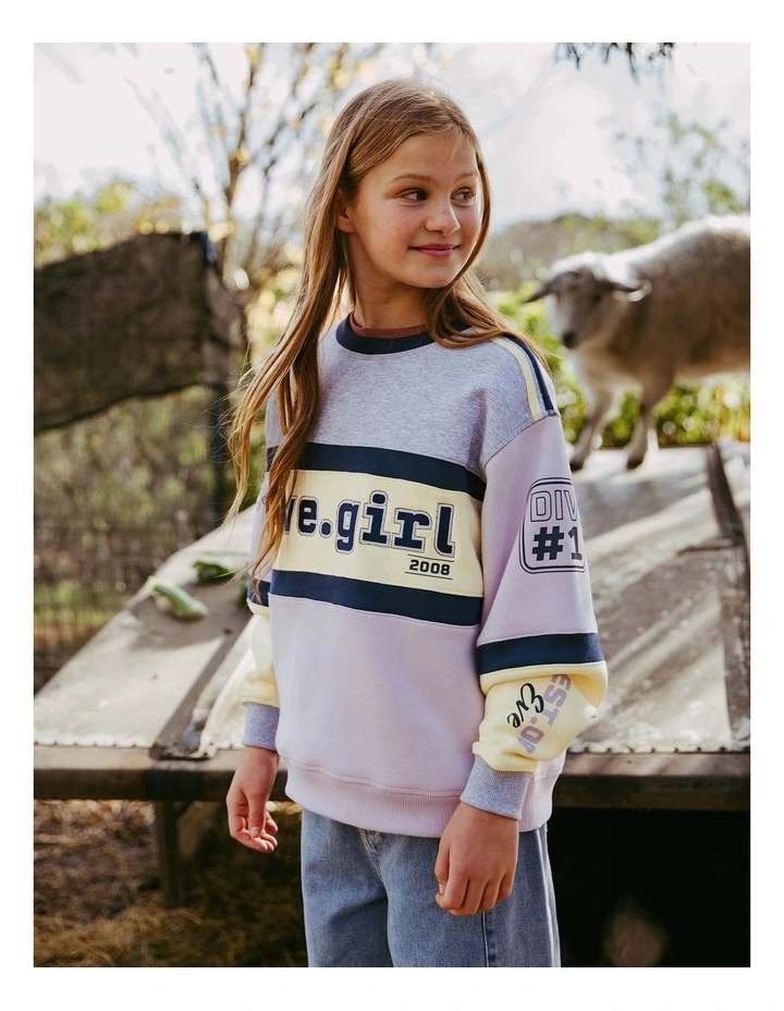 Division Panelled Crew Neck Sweat Top (8 - 16 Years) in Lilac image 3
