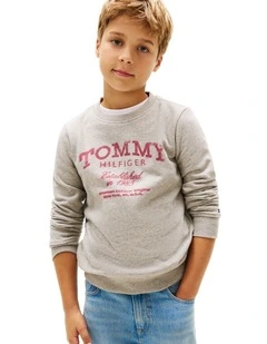 Faded Logo Print Crew Neck Sweatshirt (8-16 Years) in Grey